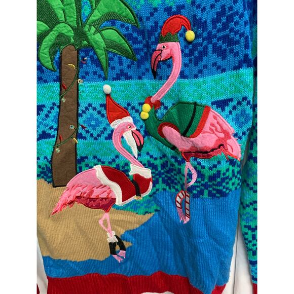 Jolly Sweaters Tropical Flamingo Christmas Pullover – Size Small - Picture 3 of 5